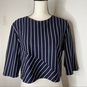 River Island Navy Stripe Elbow Sleeve Top Size 12